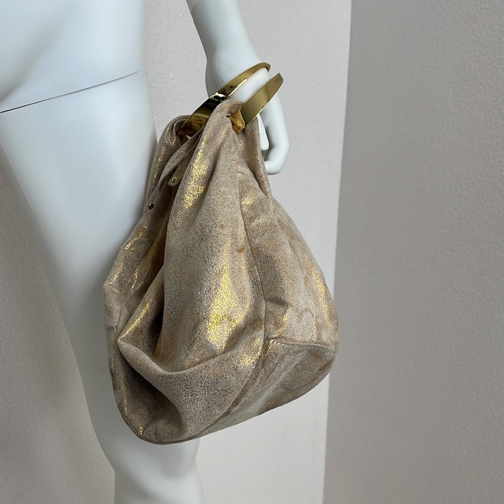 Bracelet hobo bag, BCBGirl gold vegan faux leather gold boho bag - Picture 4 of 16